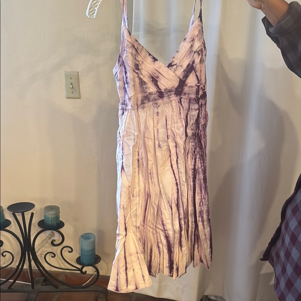 Purple and White Sleeveless Sundress with Spaghetti Straps